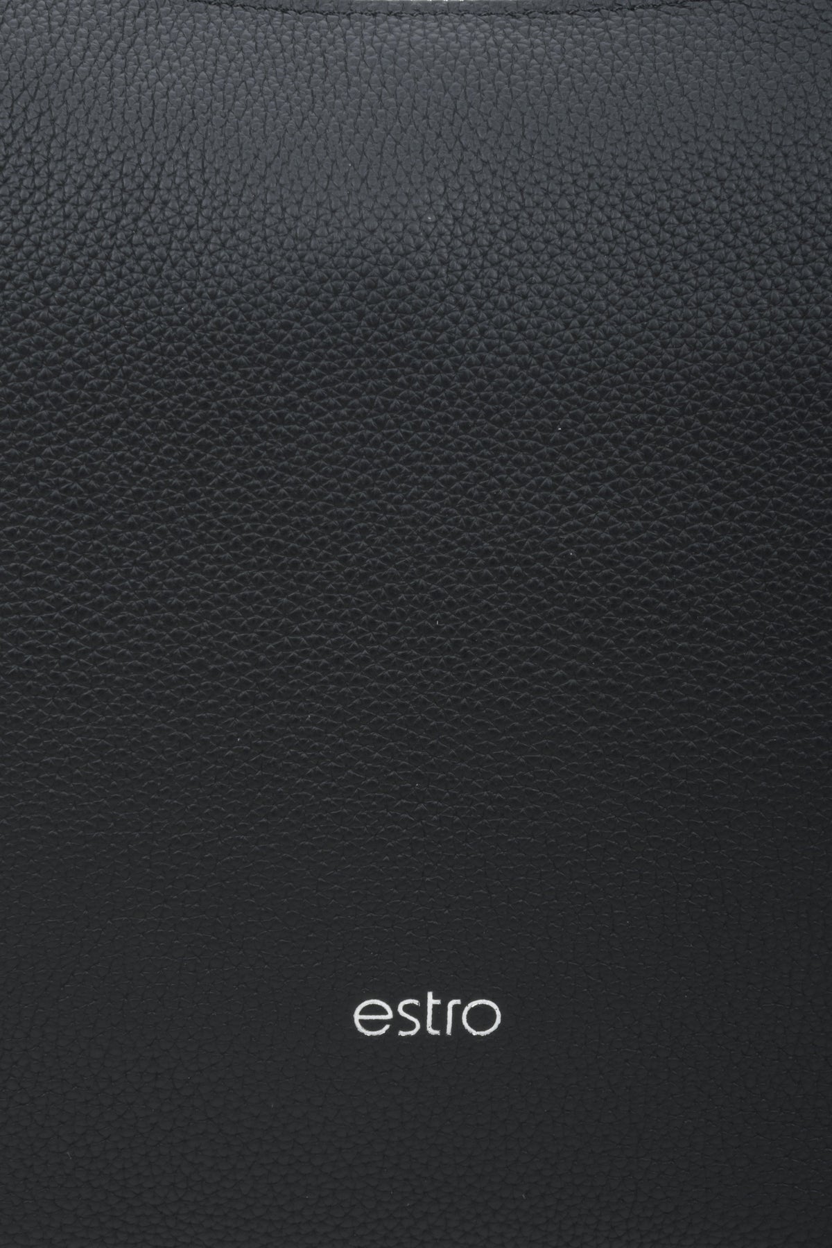 Women's black Estro crescent-shaped handbag made of genuine leather - close-up on the details.