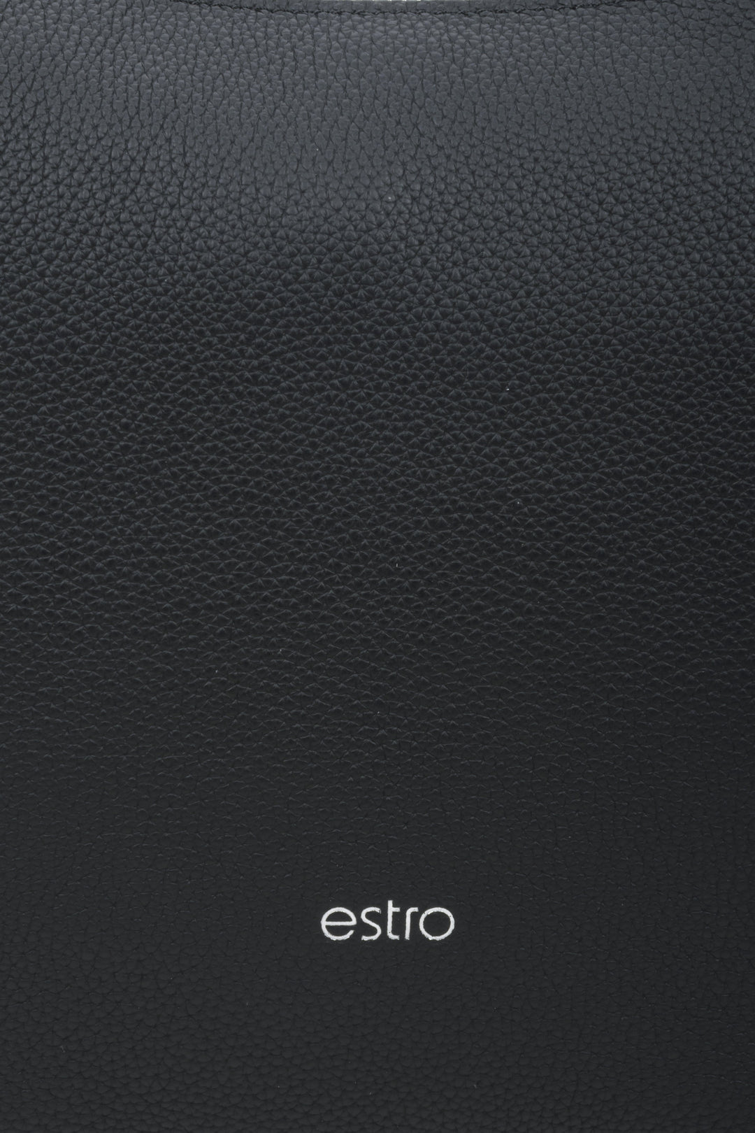 Women's black Estro crescent-shaped handbag made of genuine leather - close-up on the details.