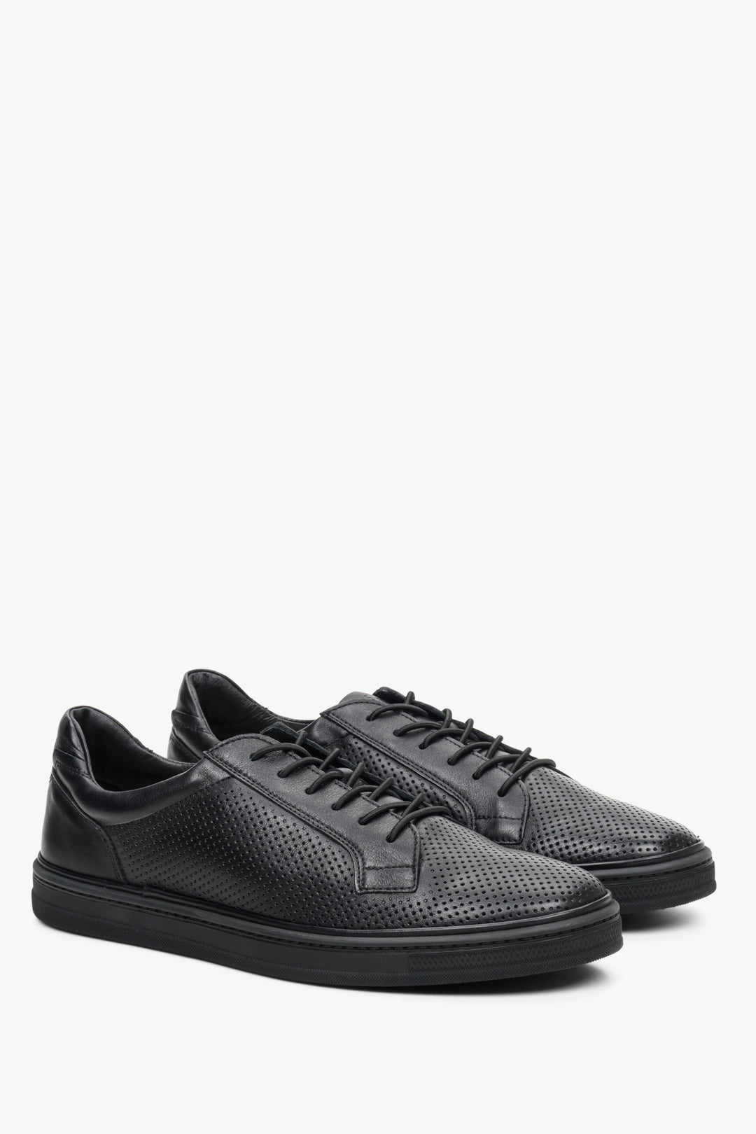Black Perforated Men's Leather Sneakers for Summer Estro ER00111366