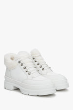 Women's White Lace-Up Ankle Boots for Winter with Genuine Fur Estro ER00112246.