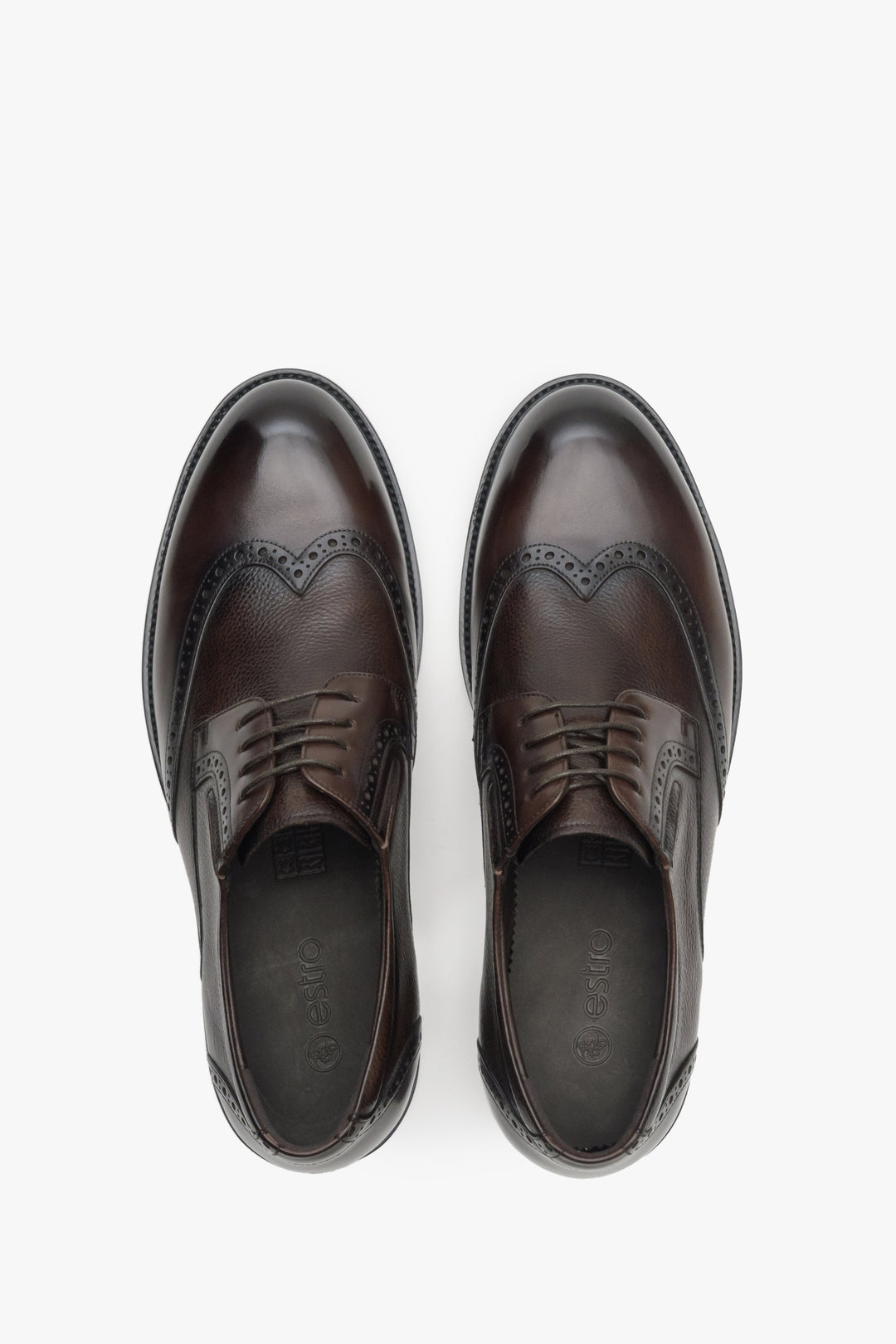Estro men's brown leather lace-up shoes - top view presentation of the model.