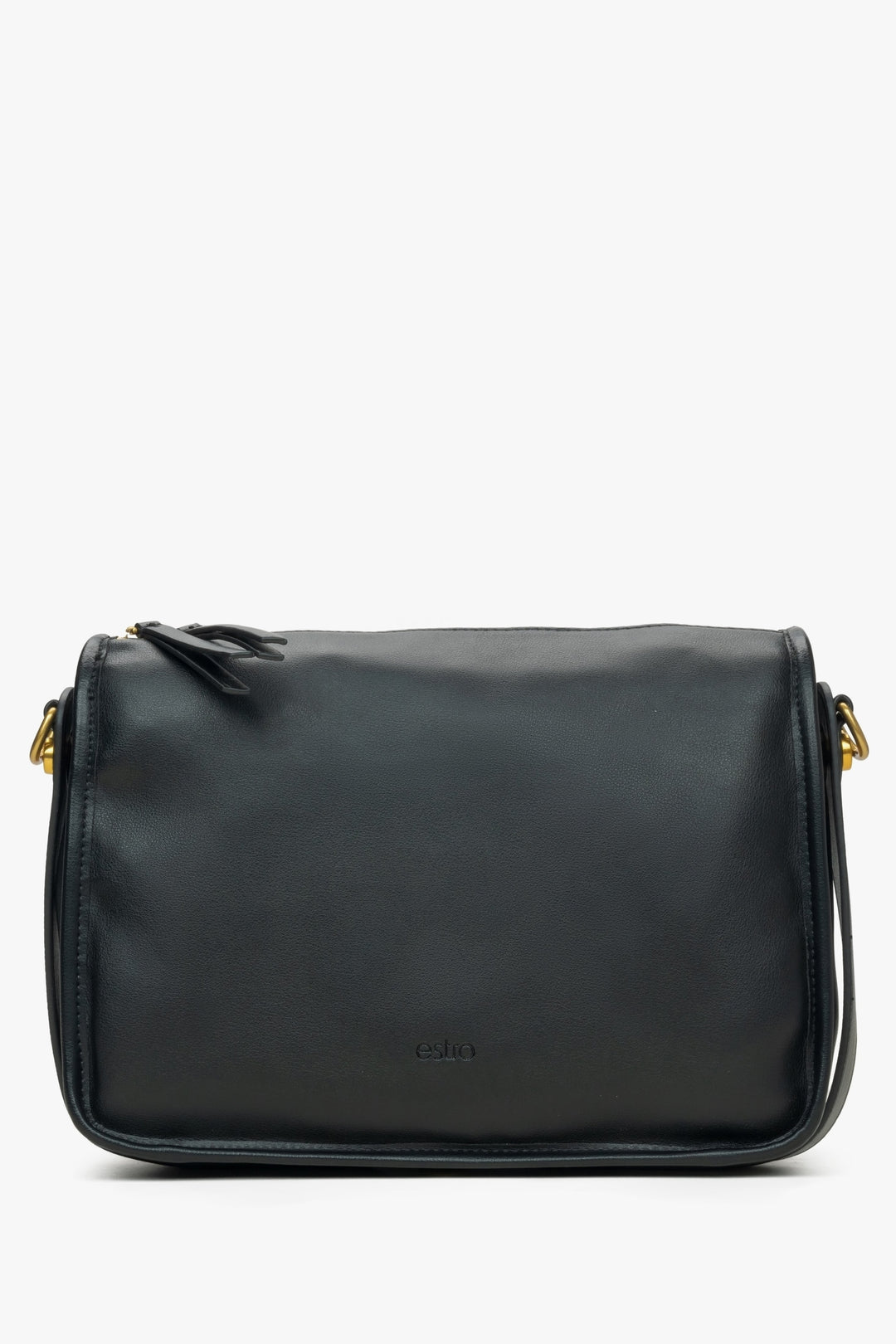 Women's Black Leather Bag with Wide Strap Estro ER00115765.