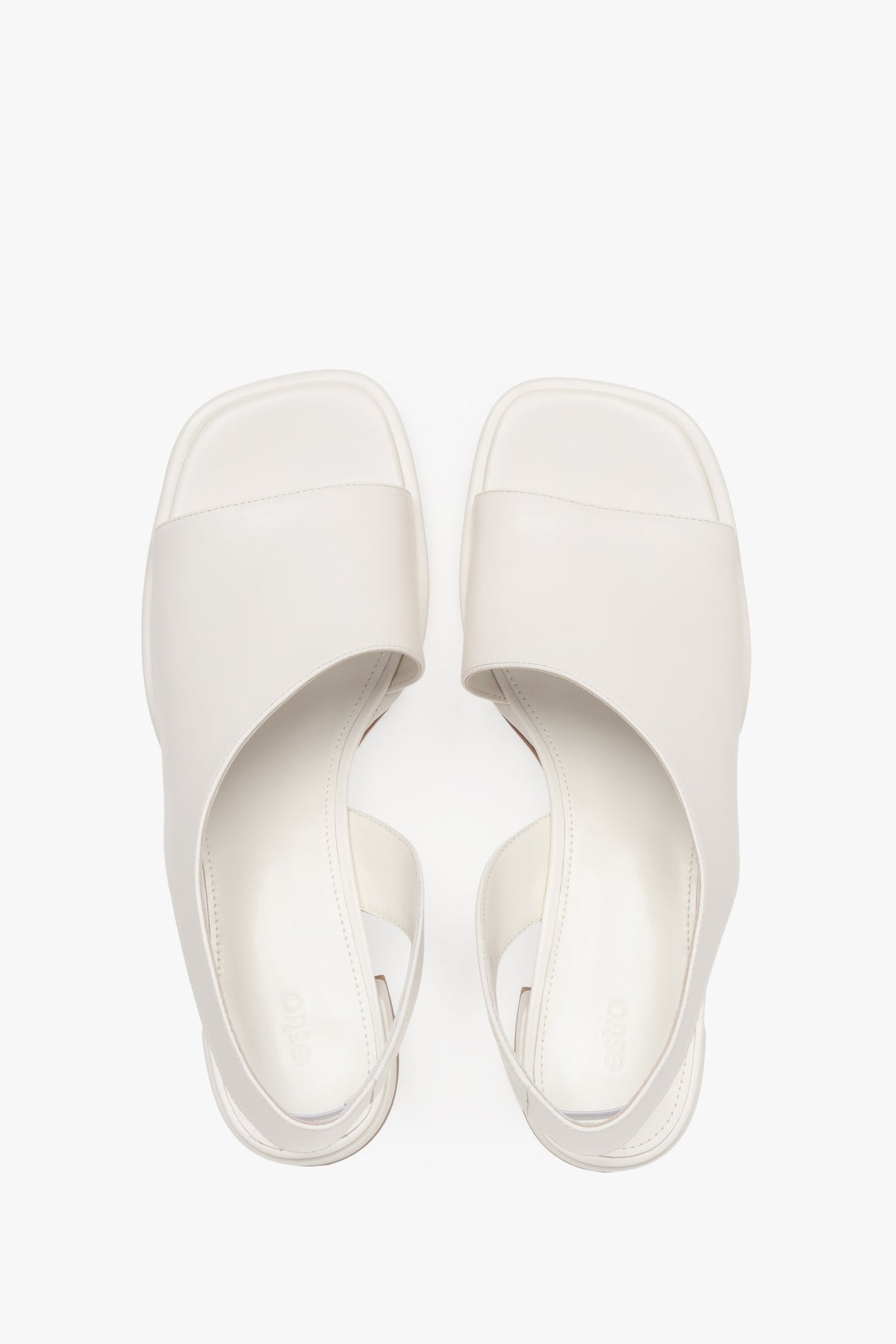 White leather women's sandals by Estro, perfect for everyday wear, featuring a subtle low heel – top view presentation.