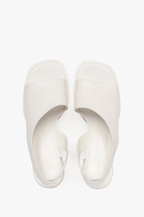 White leather women's sandals by Estro, perfect for everyday wear, featuring a subtle low heel – top view presentation.