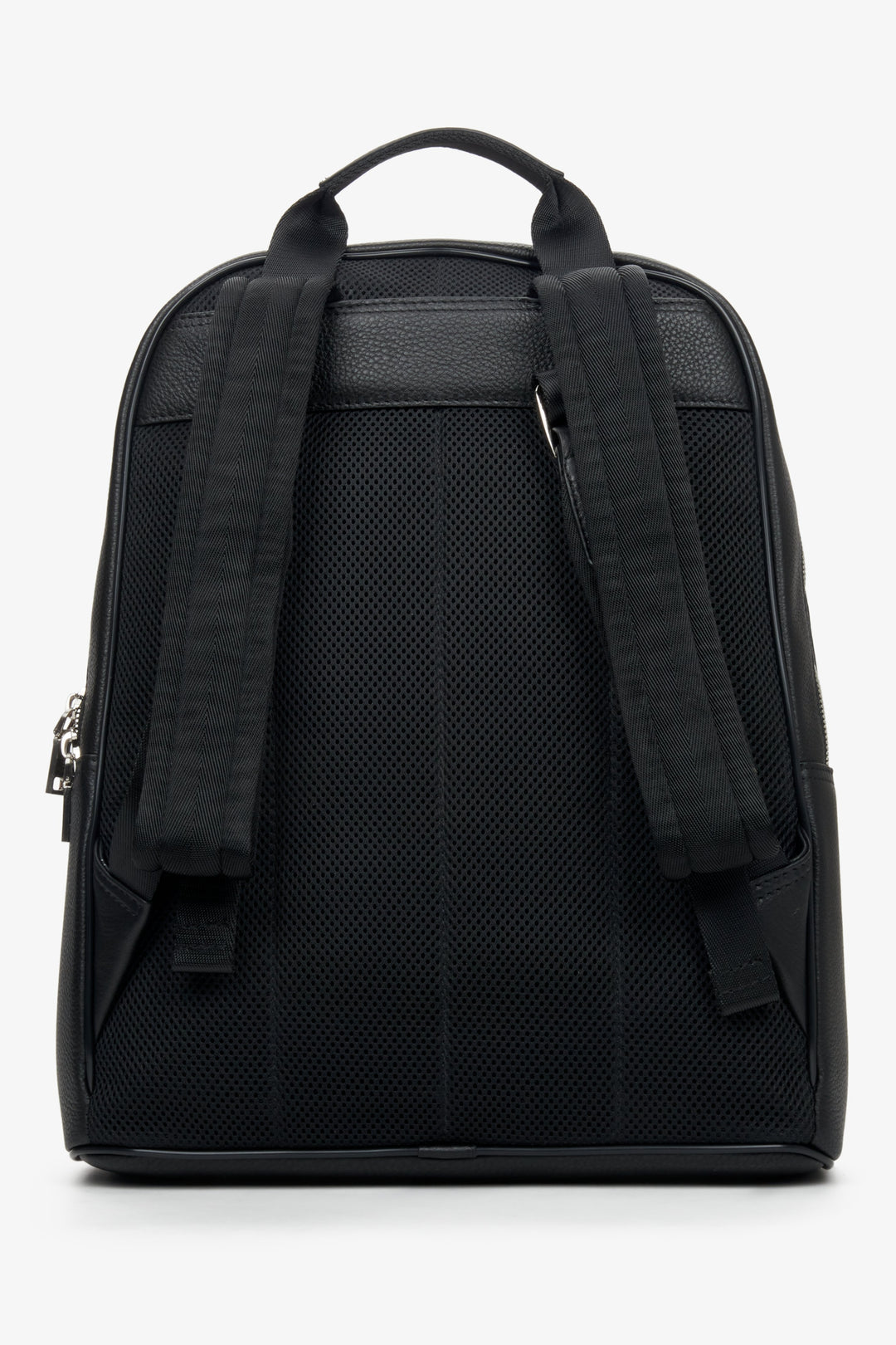 Men's black backpack with adjustable straps by Estro - back view.