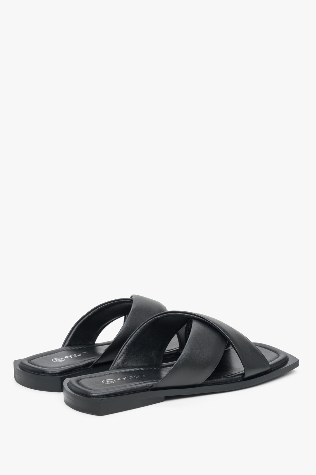 Women's black slide sandals, Estro brand.