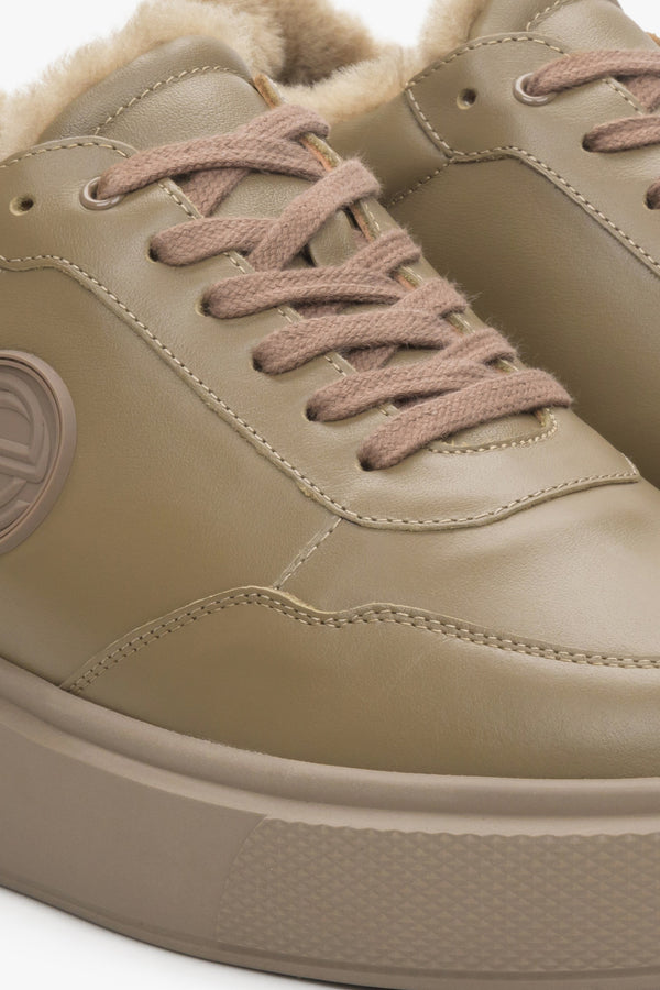 Women's high-top beige leather sneakers - details.