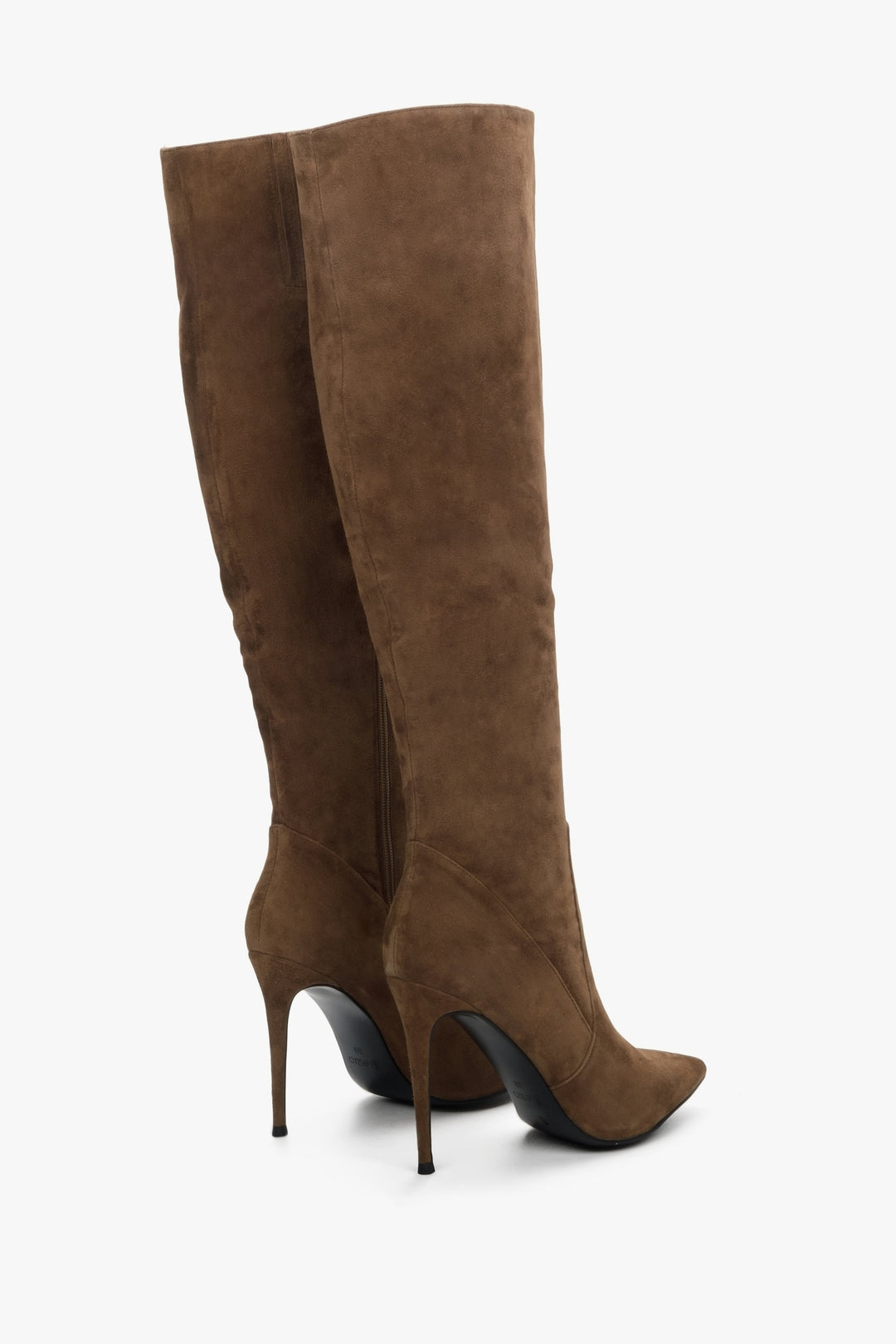 Women's brown velour stretchy boots.