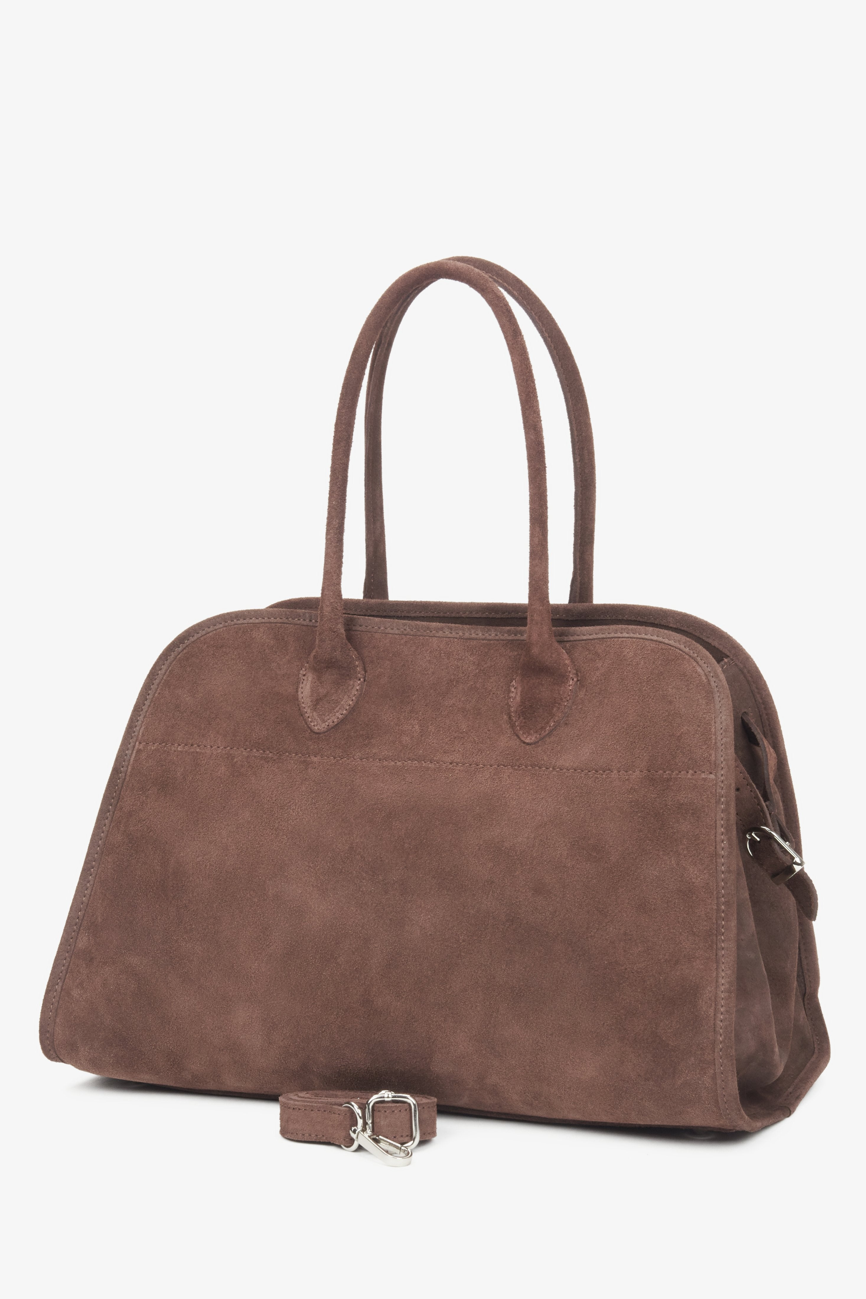 Stylish and convenient dark brown women's satchel handbag made of premium Italian velour , from Estro.