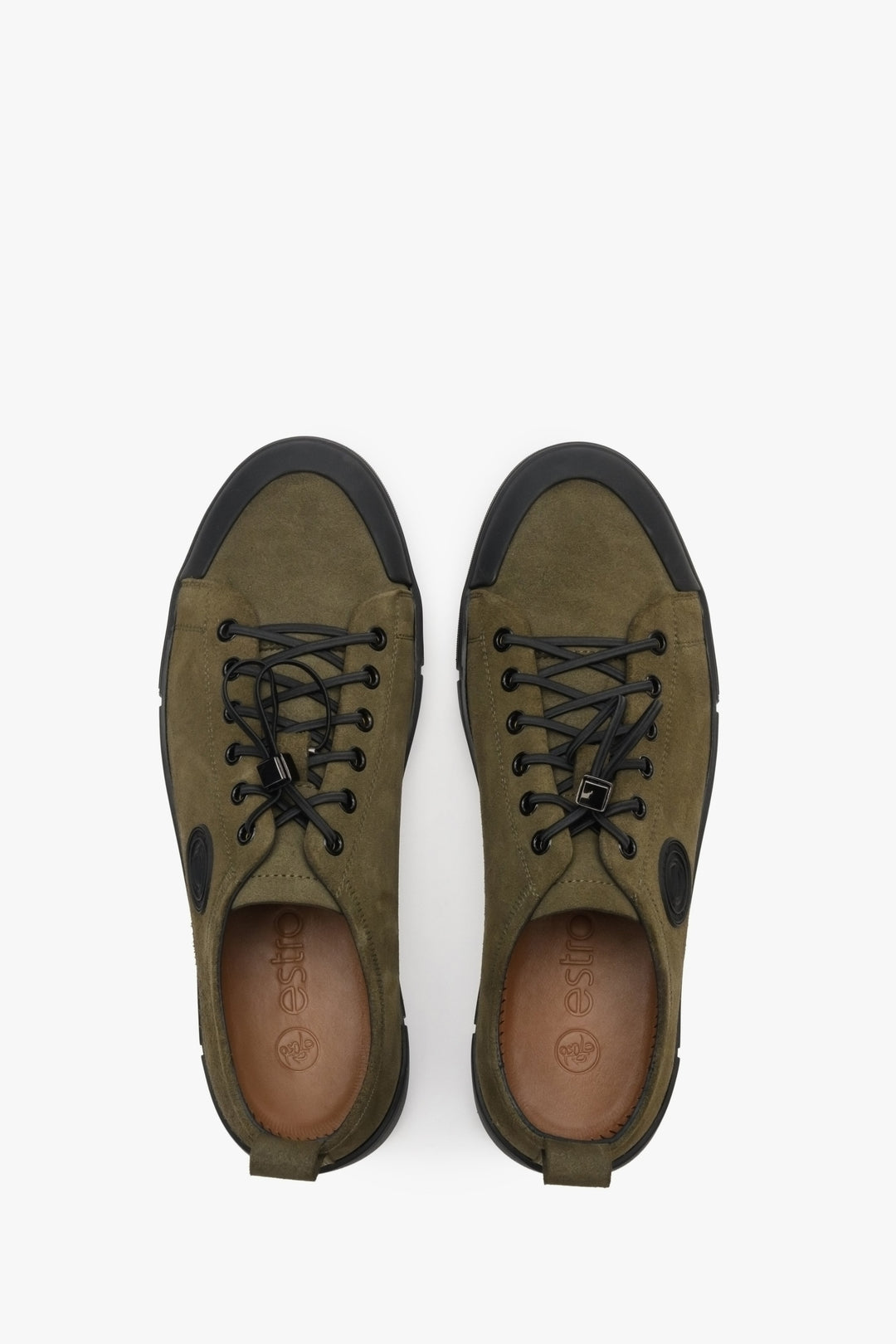 Men's Estro sneakers in green made of genuine leather - top view presentation of the footwear.