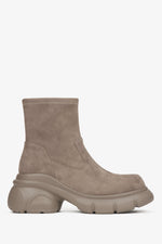 Women's Beige Chelsea Boots made of Genuine Velour on a Platform Estro ER00116166