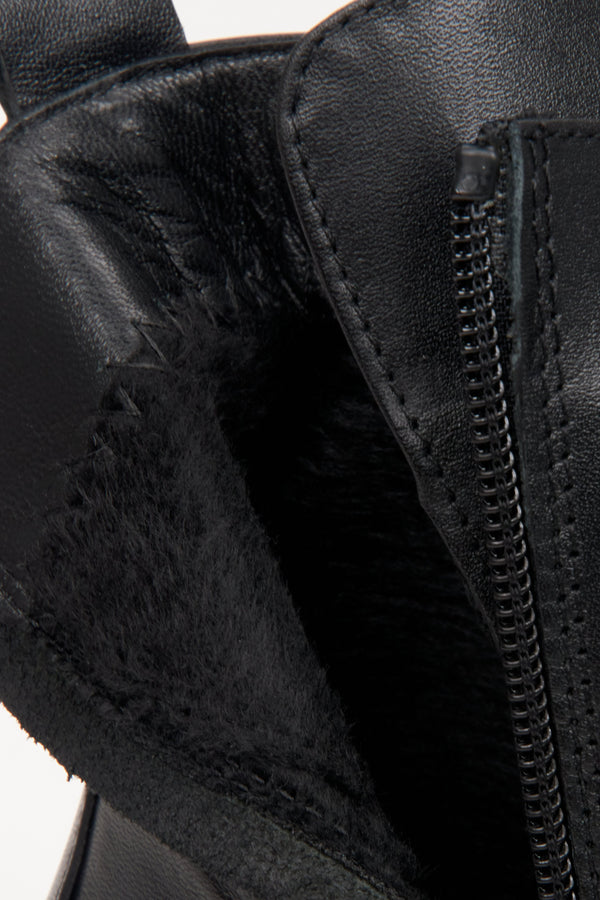 Women's black lace-up fall boots by Estro - close-up on the boot's padding.