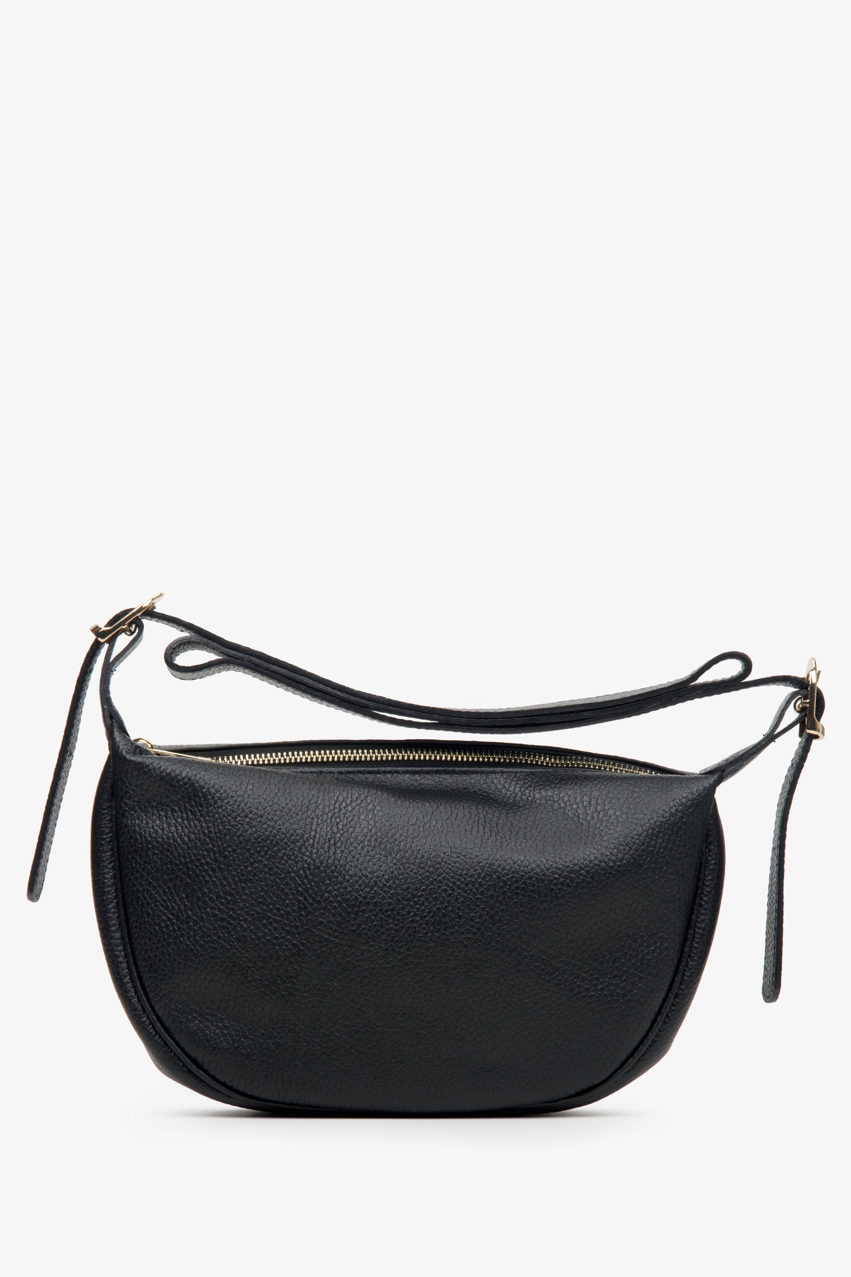 Leather women's shoulder bag in black colour with gold accents by Estro.