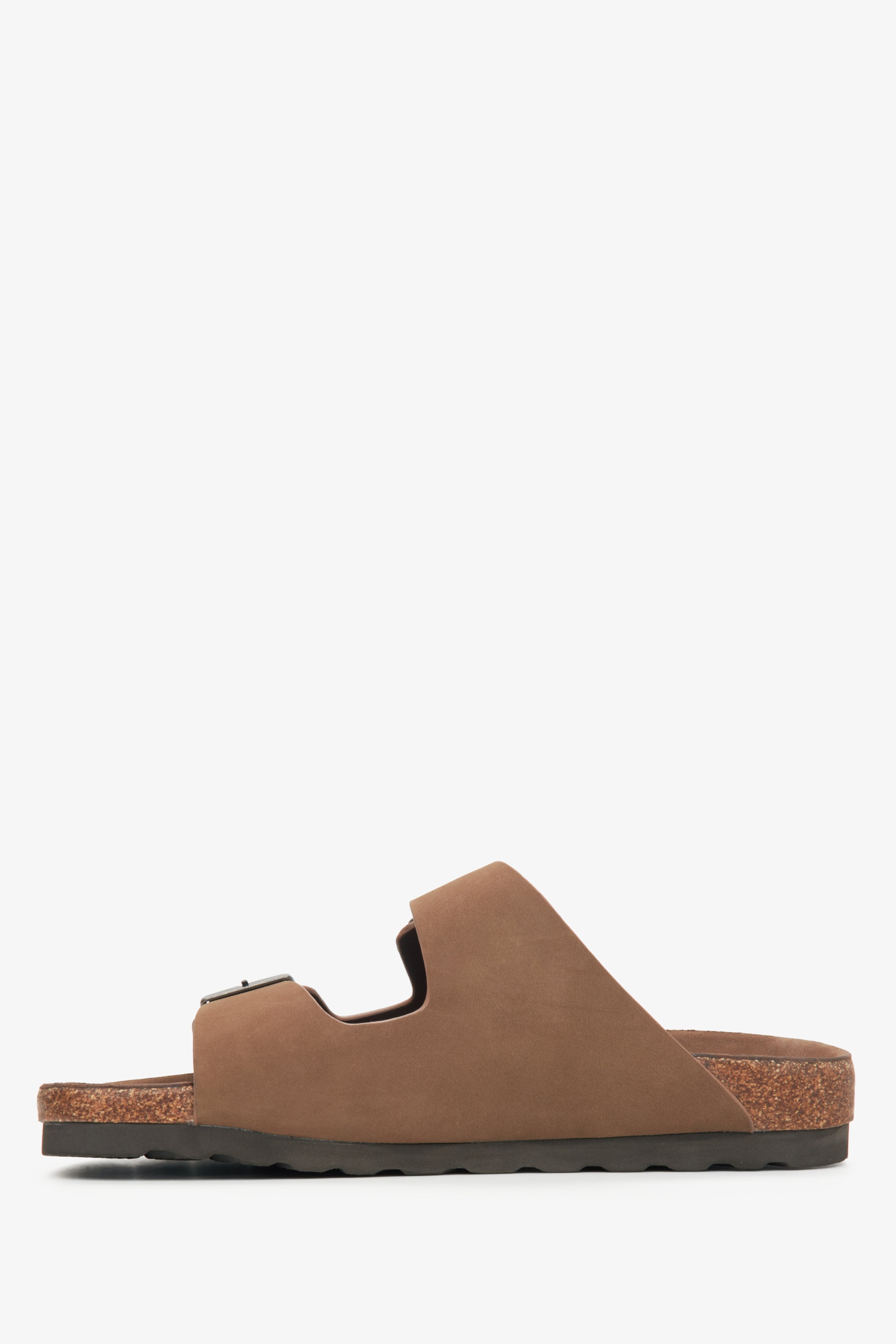 Estro men's brown nubuck sandals with thick straps - shoe profile.