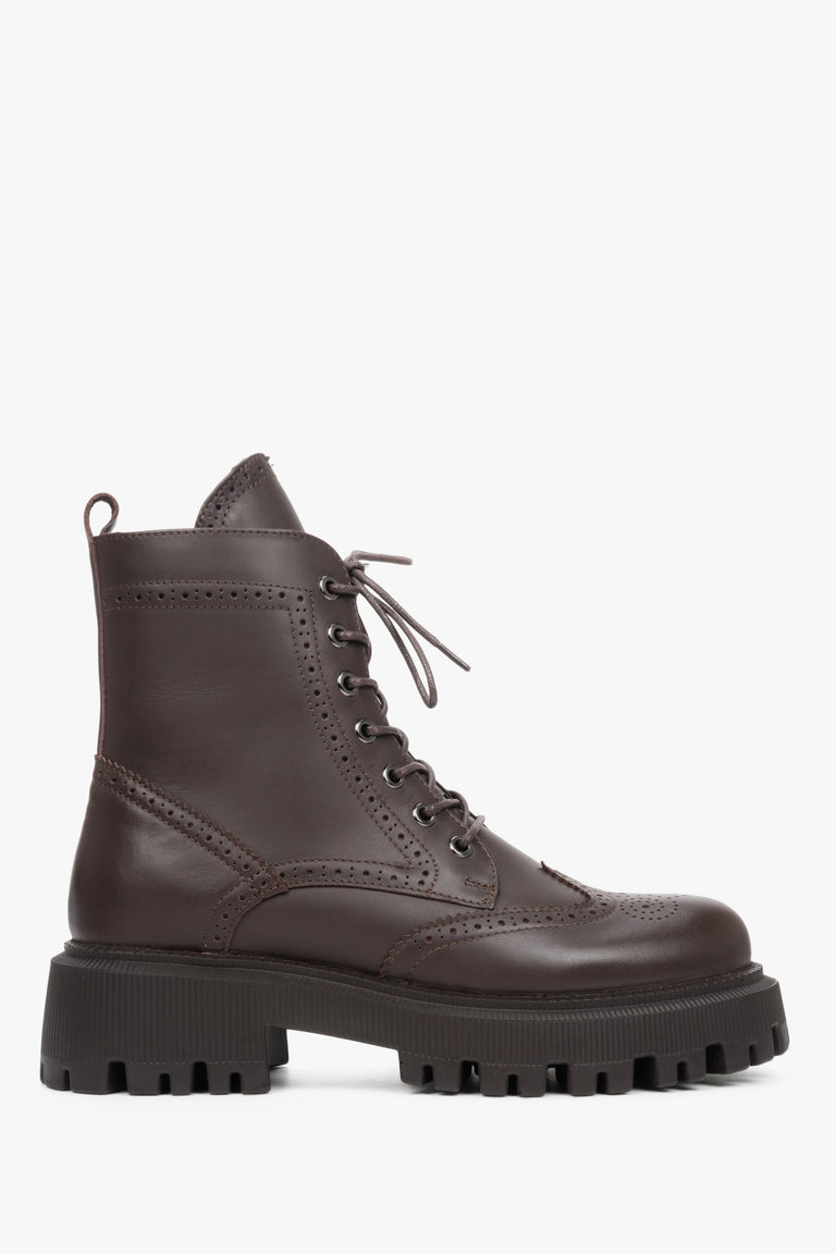 Lace-up, leather Estro women's boots platform - shoe profile.