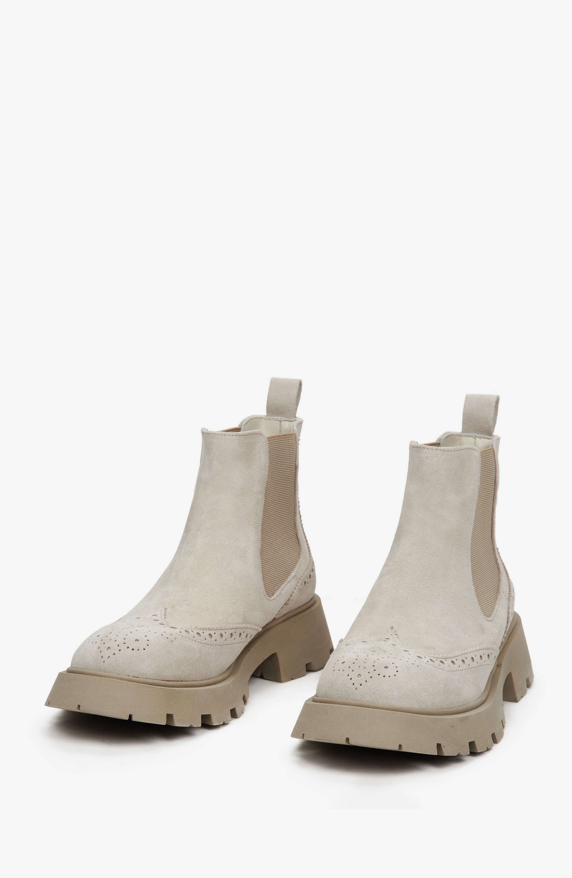 Stylish beige women's ankle boots natural suede.