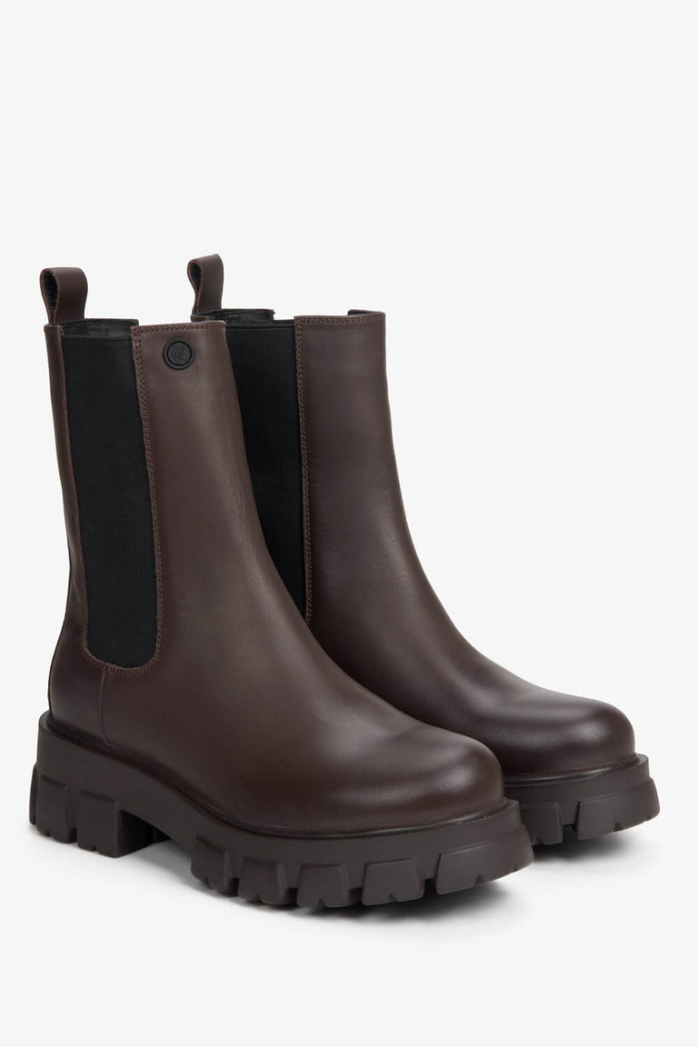 High Women's Dark Brown Chelsea Boots made of Genuine Leather Estro ER00112041.