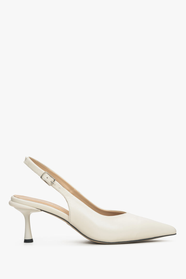 Women's white leather slingbacks by Estro - shoe profile.