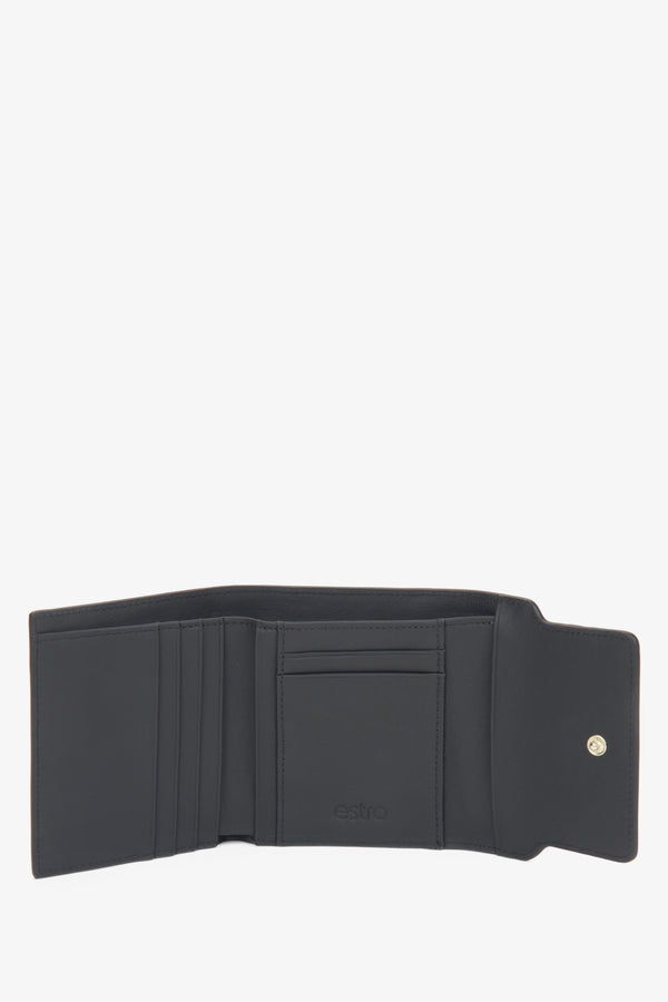 Women's black leather Estro wallet with a gold clasp - interior design.