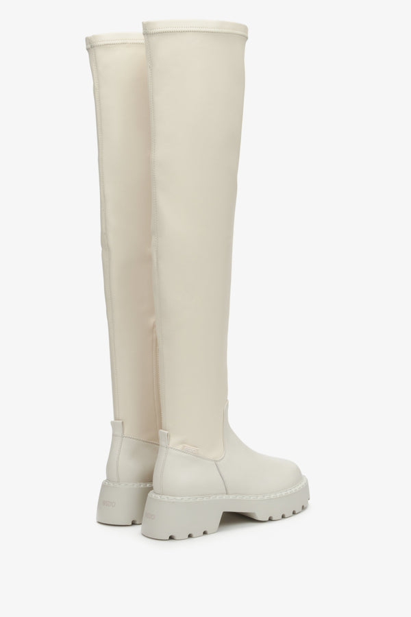 Women's  light beige knee high  Estro boots - close-up of the side and back of the shoes.