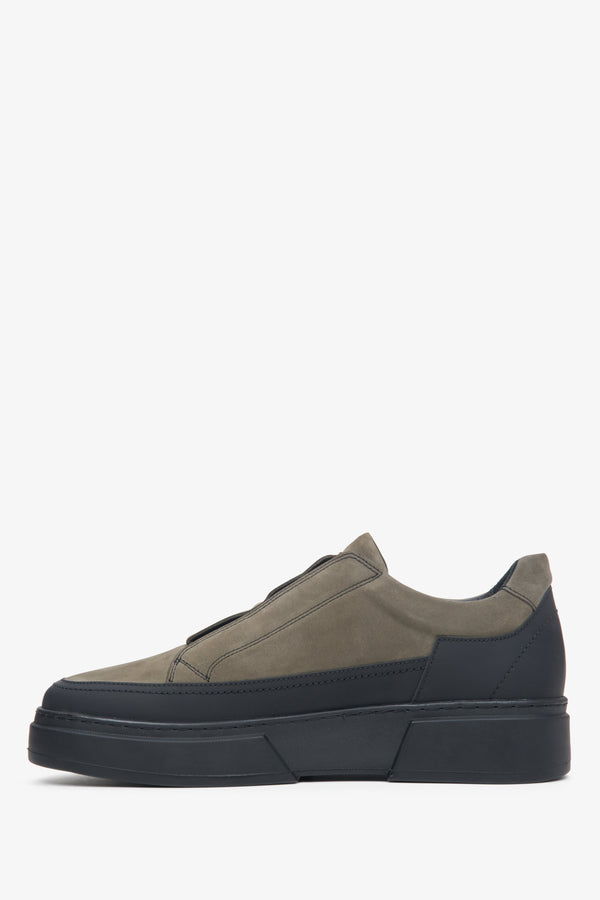 Green nubuck men's sneakers by Estro - shoe profile.