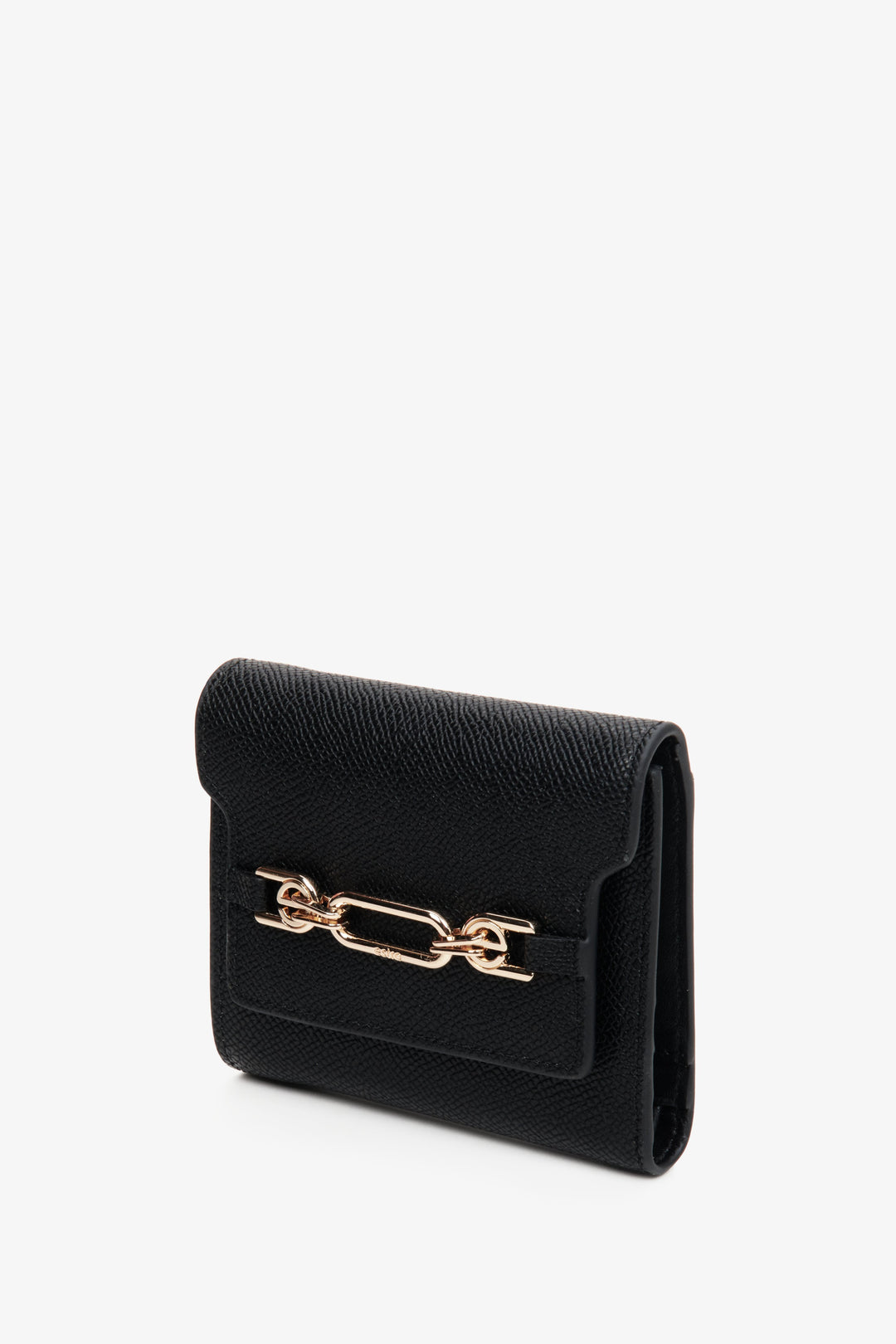 Women's black leather wallet with a gold clasp, Estro.
