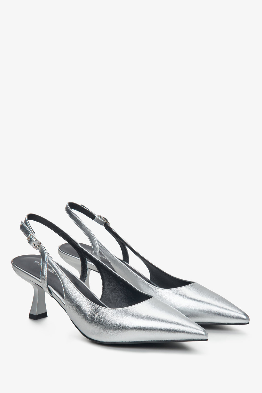 Women's silver slingback pumps made of genuine leather by Estro x MustHave.
