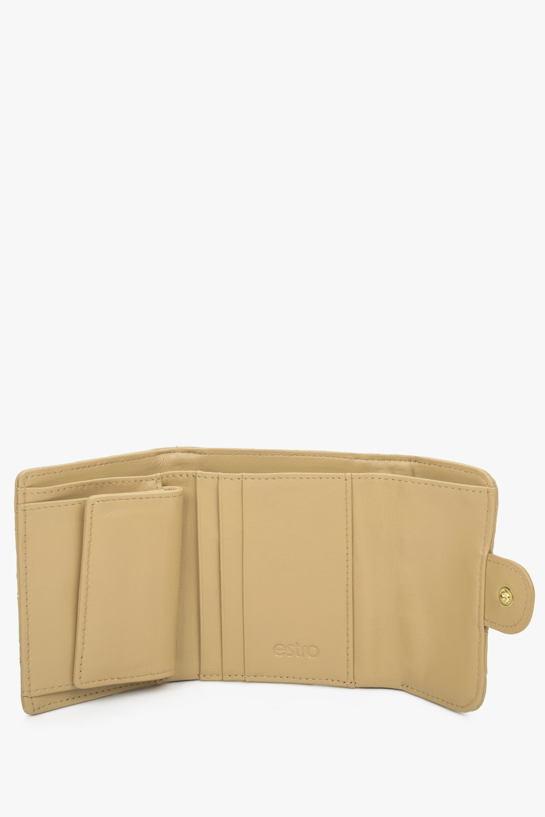 A beige handy women's wallet with Estro embossing - interior.