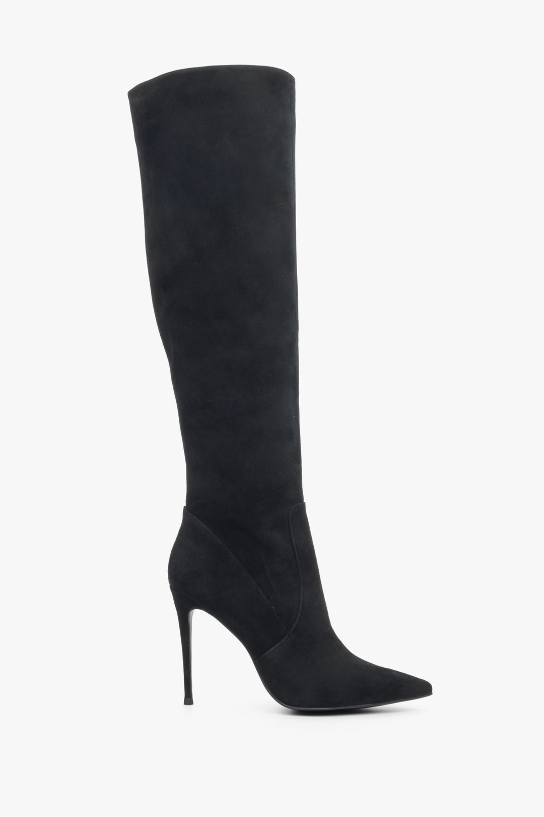 Women's Knee-High Stiletto Boots made of Black Velour Stretch Estro ER00114238