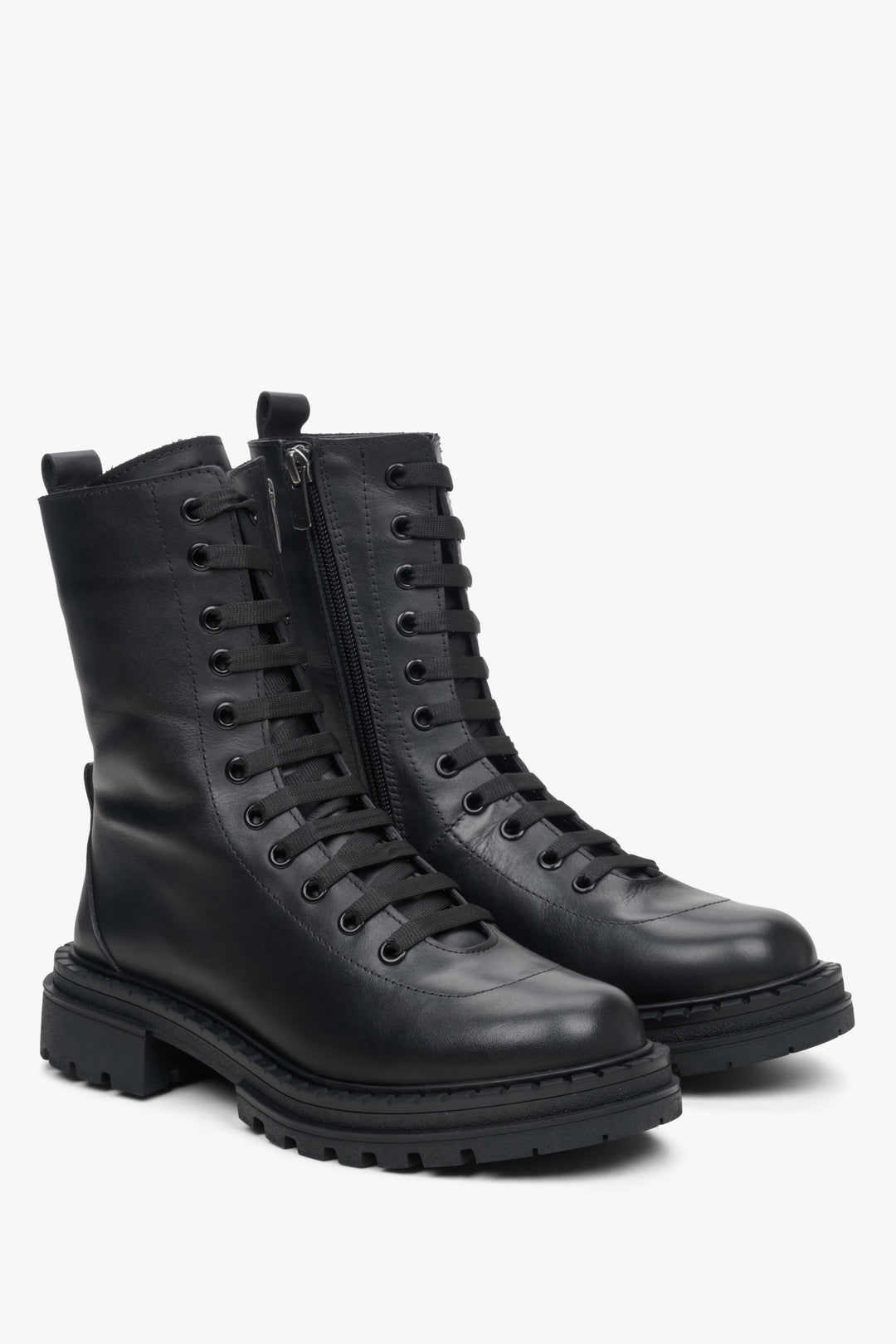 Women's black leather ankle boots for fall by Estro.