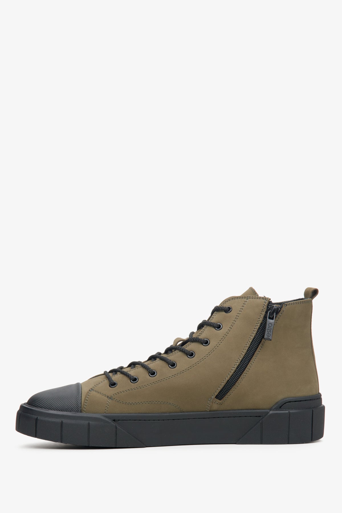 Men's dark green high-top sneakers made of nubuck for winter - shoe profiel.