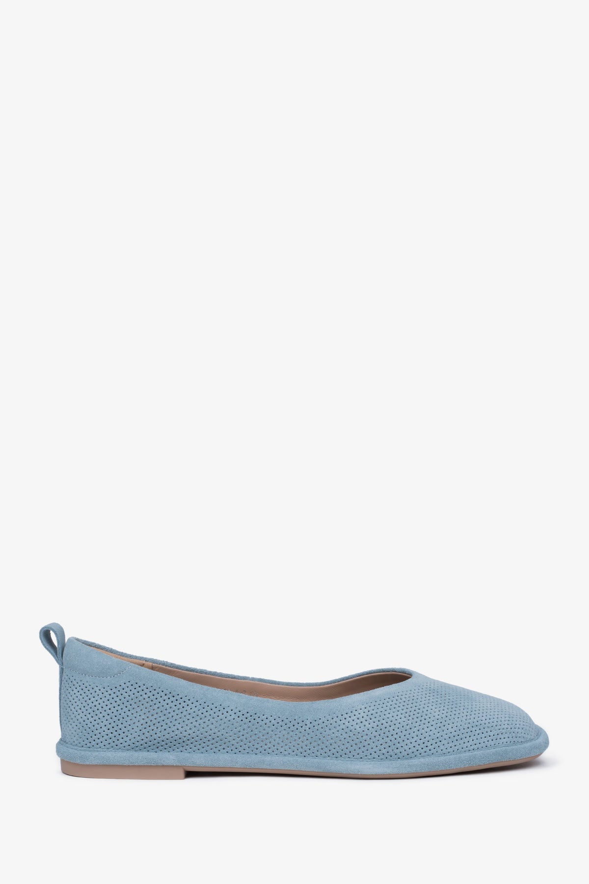 Women's Blue Ballet Flats made of Soft Perforated Genuine Velour Estro ER00116925.