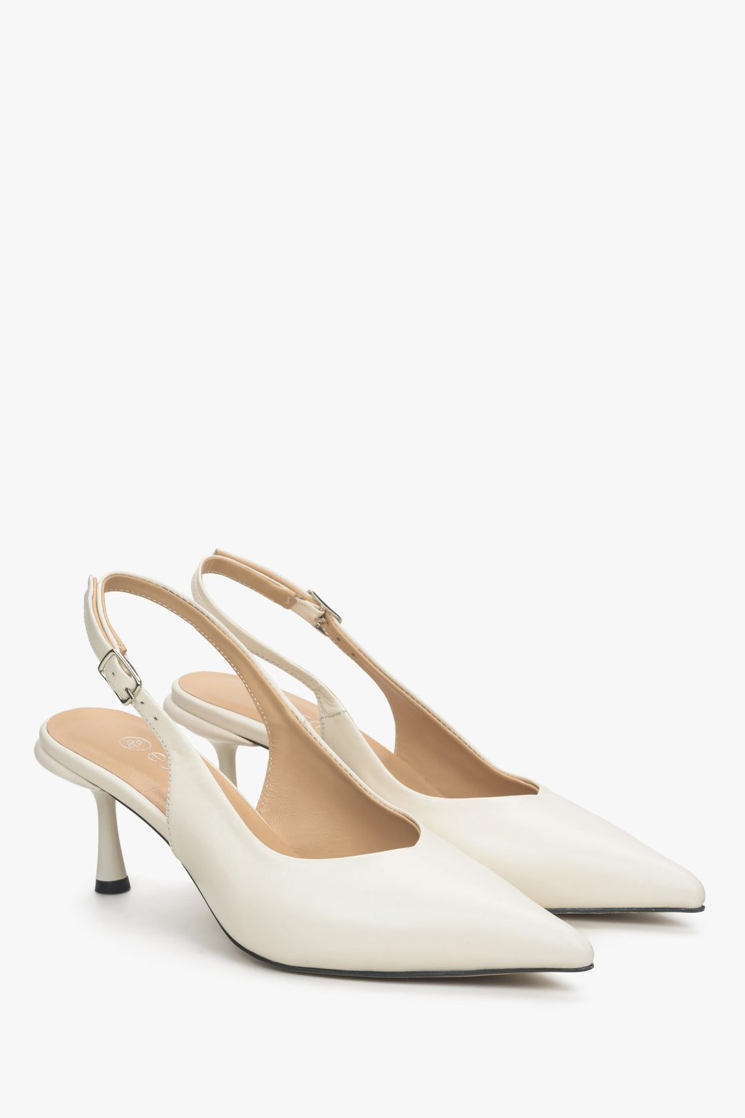 Women's white slingbacks made of genuine leather by Estro.