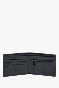 Black men's wallet Estro made of genuine leather, adorned with a subtle brand logo - interior view of the product.