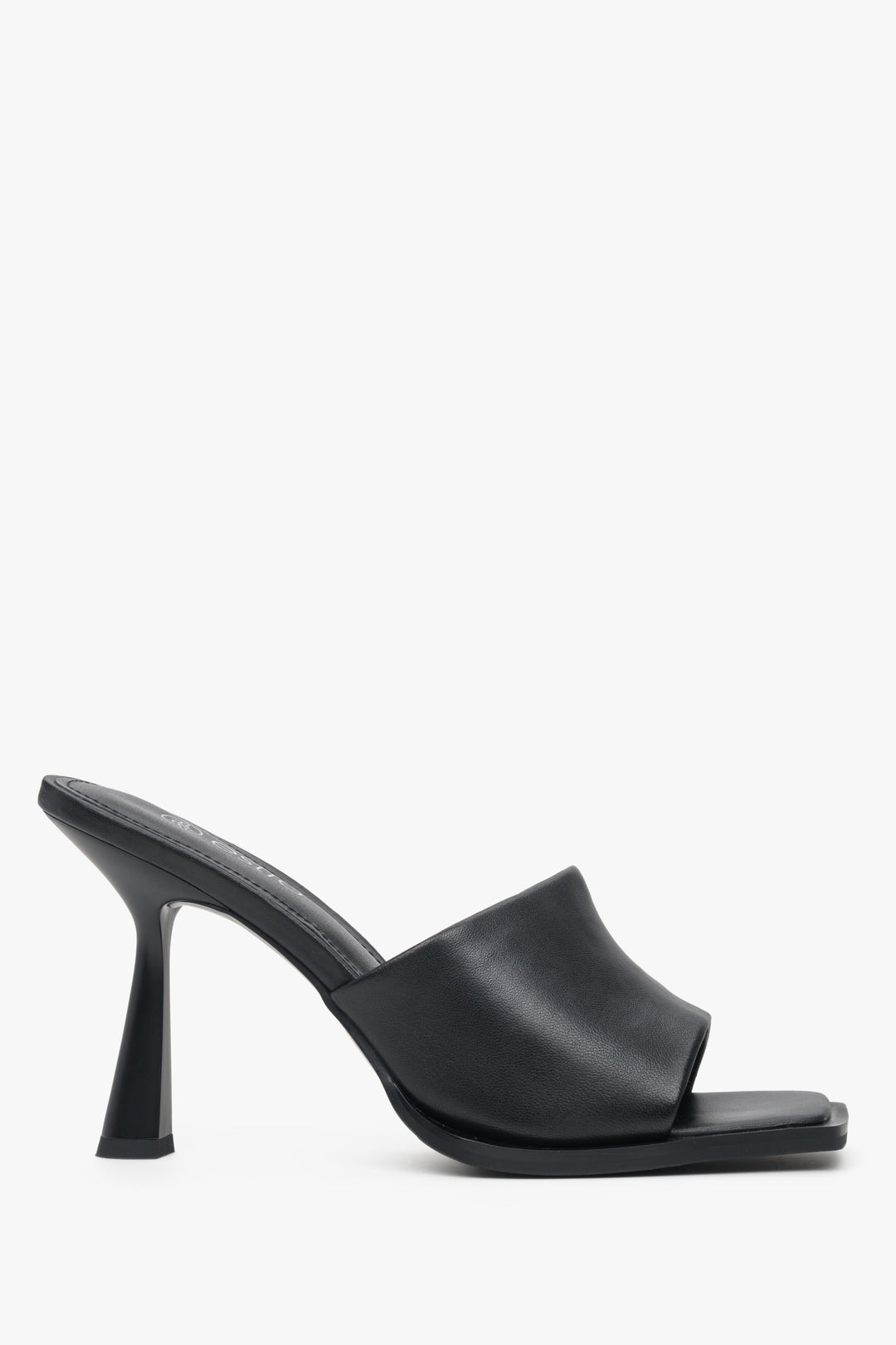 Women's Black Natural Leather Stiletto Mules Estro ER00113403