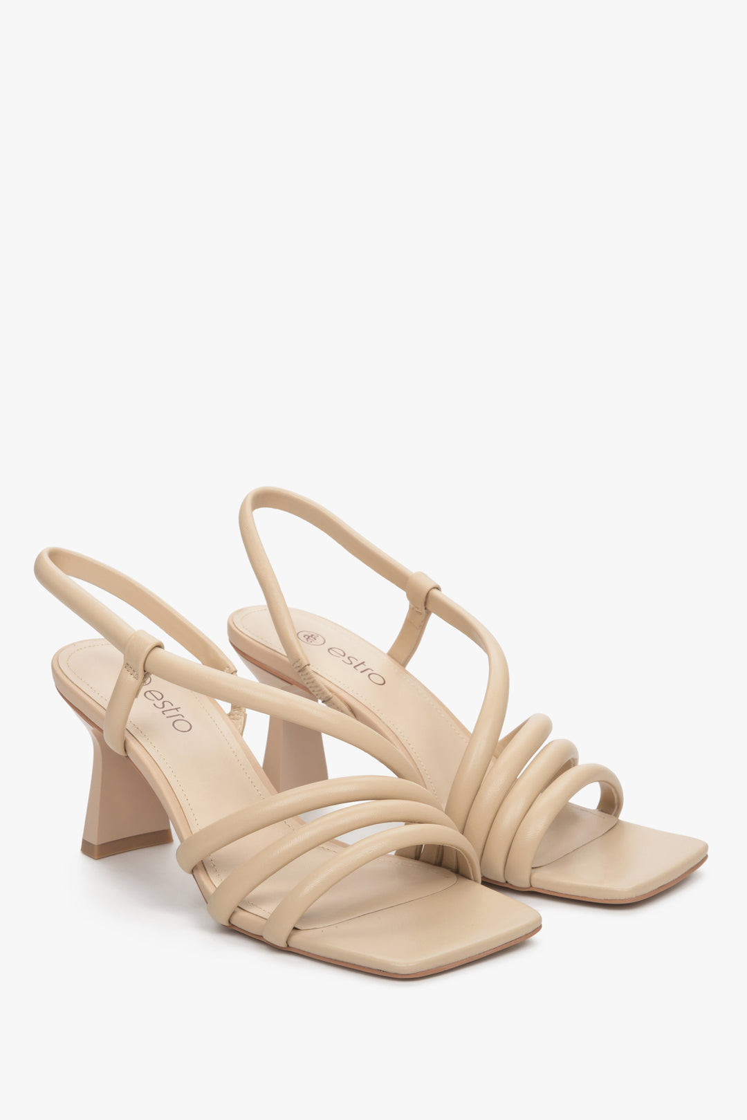 Strappy women's sandals in beige made of natural leather by Estro.