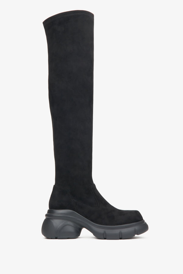 Women’s Black Knee-High Boots made of Genuine Velour on a Platform Estro ER00116167