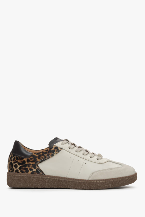 Women's Beige Leopard Print Sneakers made of Italian Genuine Leather Estro ER00115840.