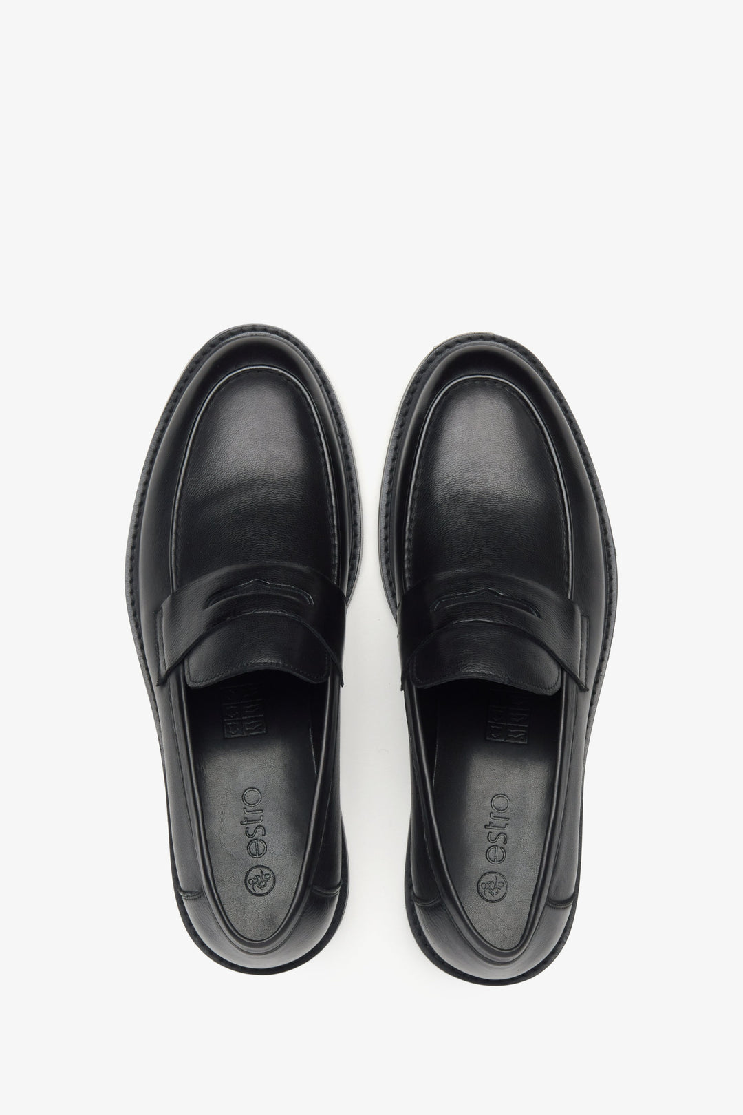 Black leather men's loafers Estro - top view.