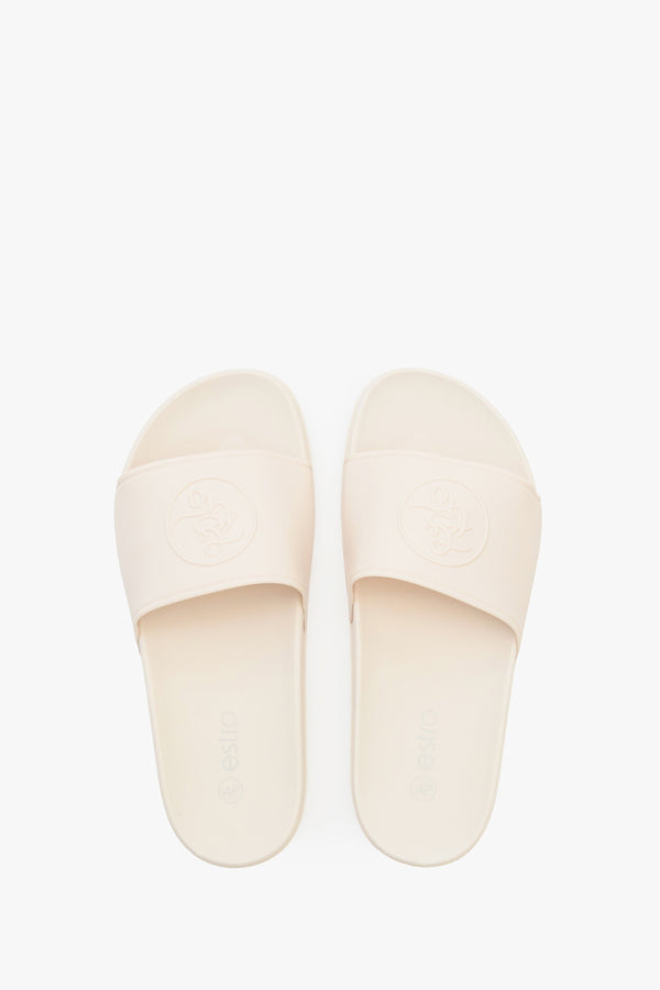 Women's light beige Estro rubber pool slides - presentation of the footwear from above.