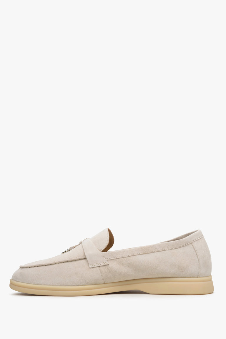 Estro cream beige velour loafers - shoe sideline.