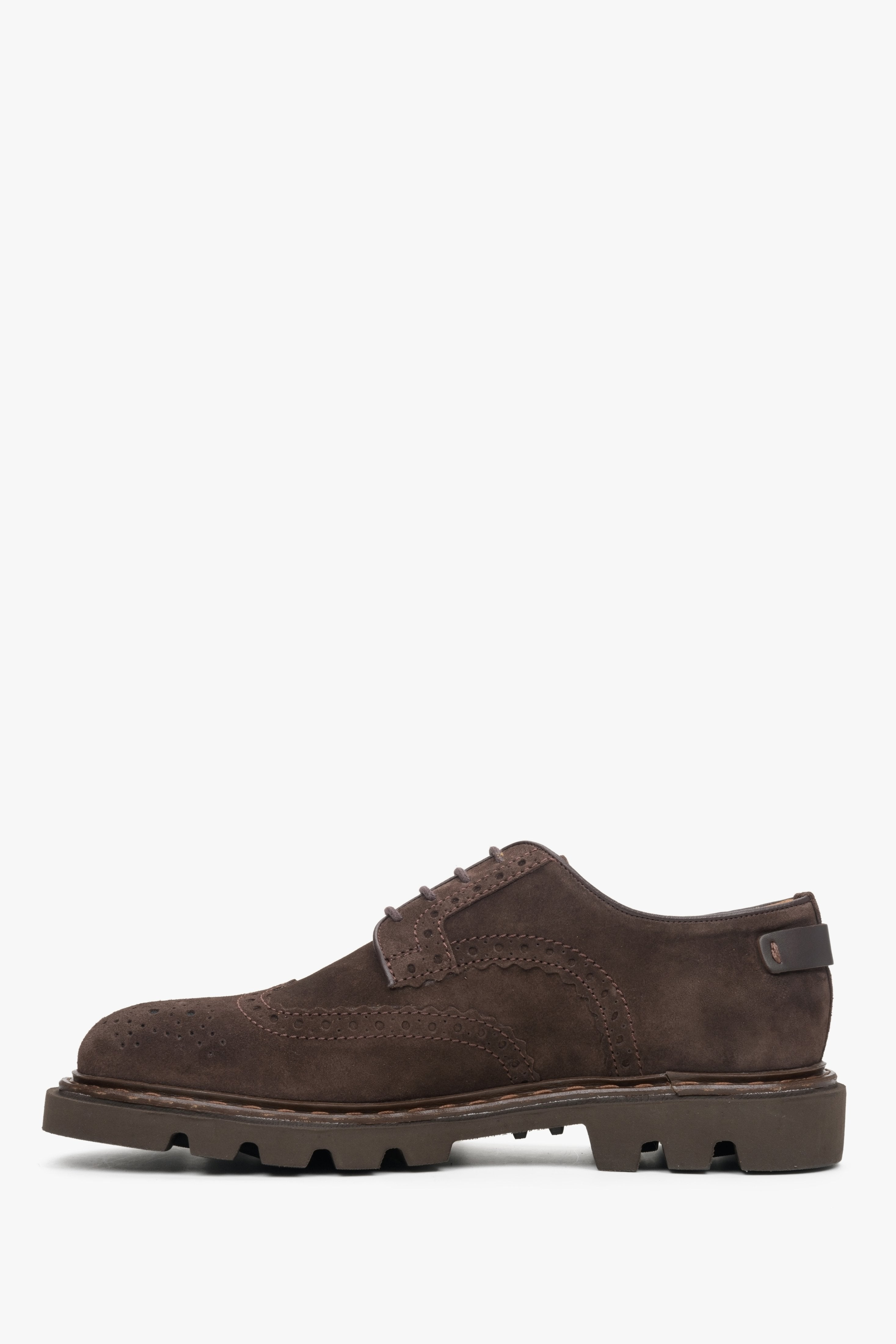 Men's dark brown brogues by Estro - shoe profile.