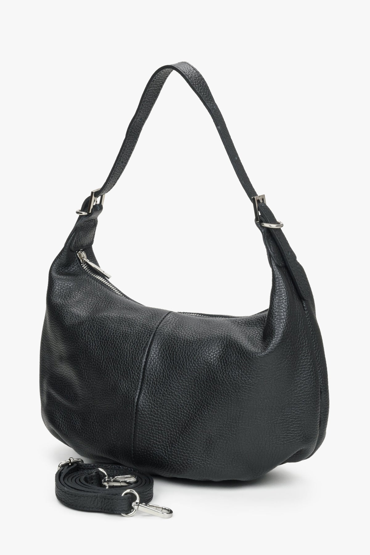 Black spacious bag made of Italian genuine leather.