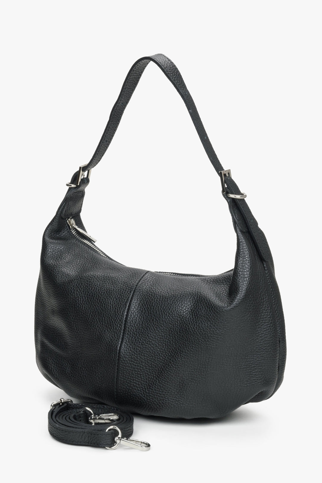 Black spacious baguette bag made of Italian genuine leather.