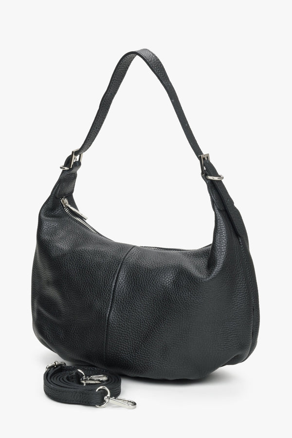 Black spacious baguette bag made of Italian genuine leather.