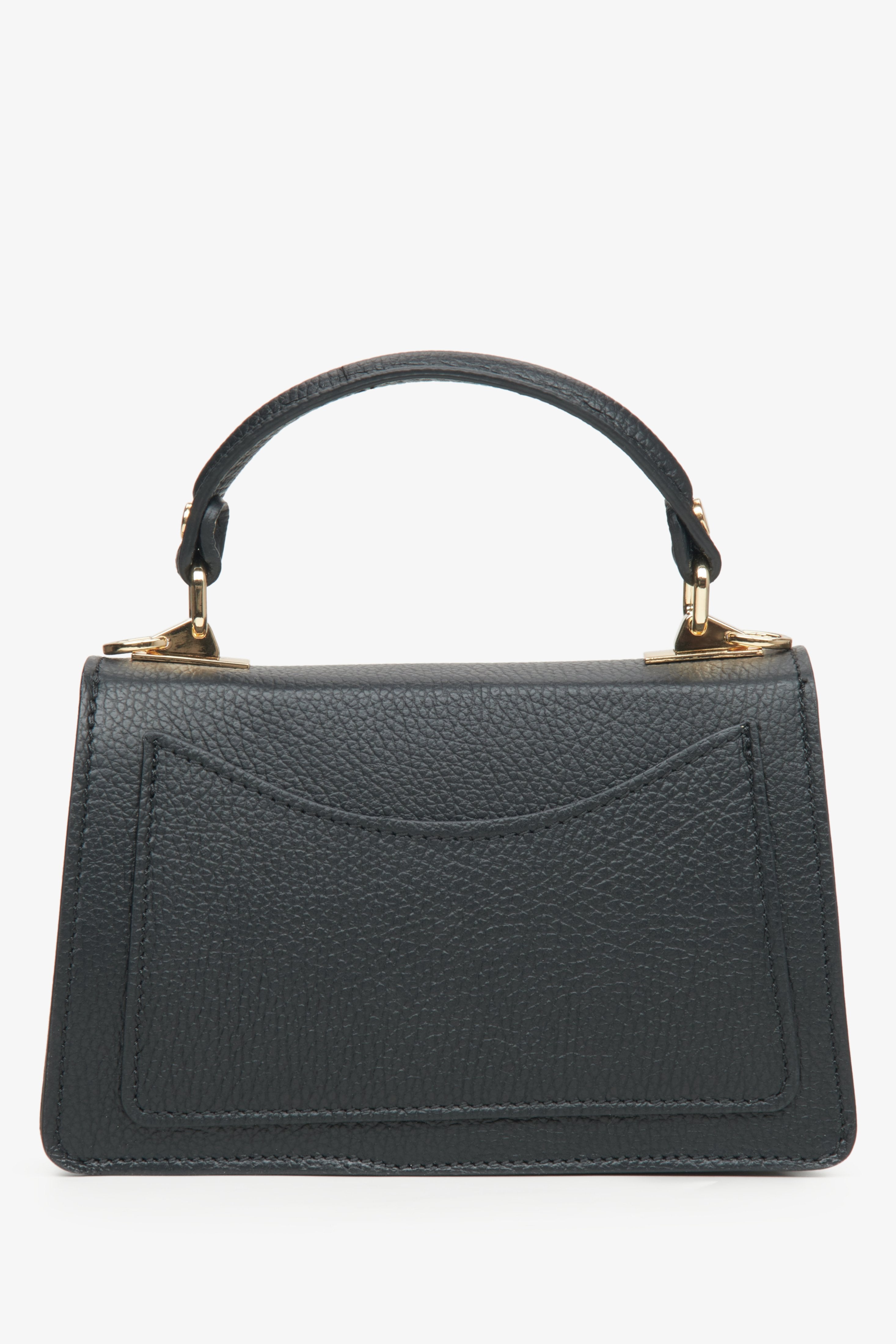 Women's small black  handbag  made of premium Italian genuine leather by Estro - reverse side.