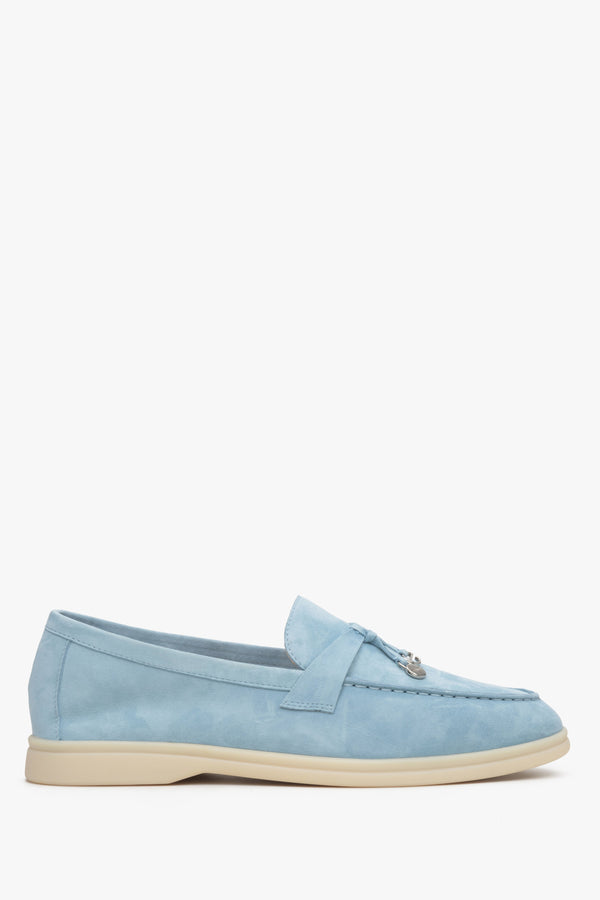 Women's Light Blue Tassel Loafers made of Velour Estro ER00113567