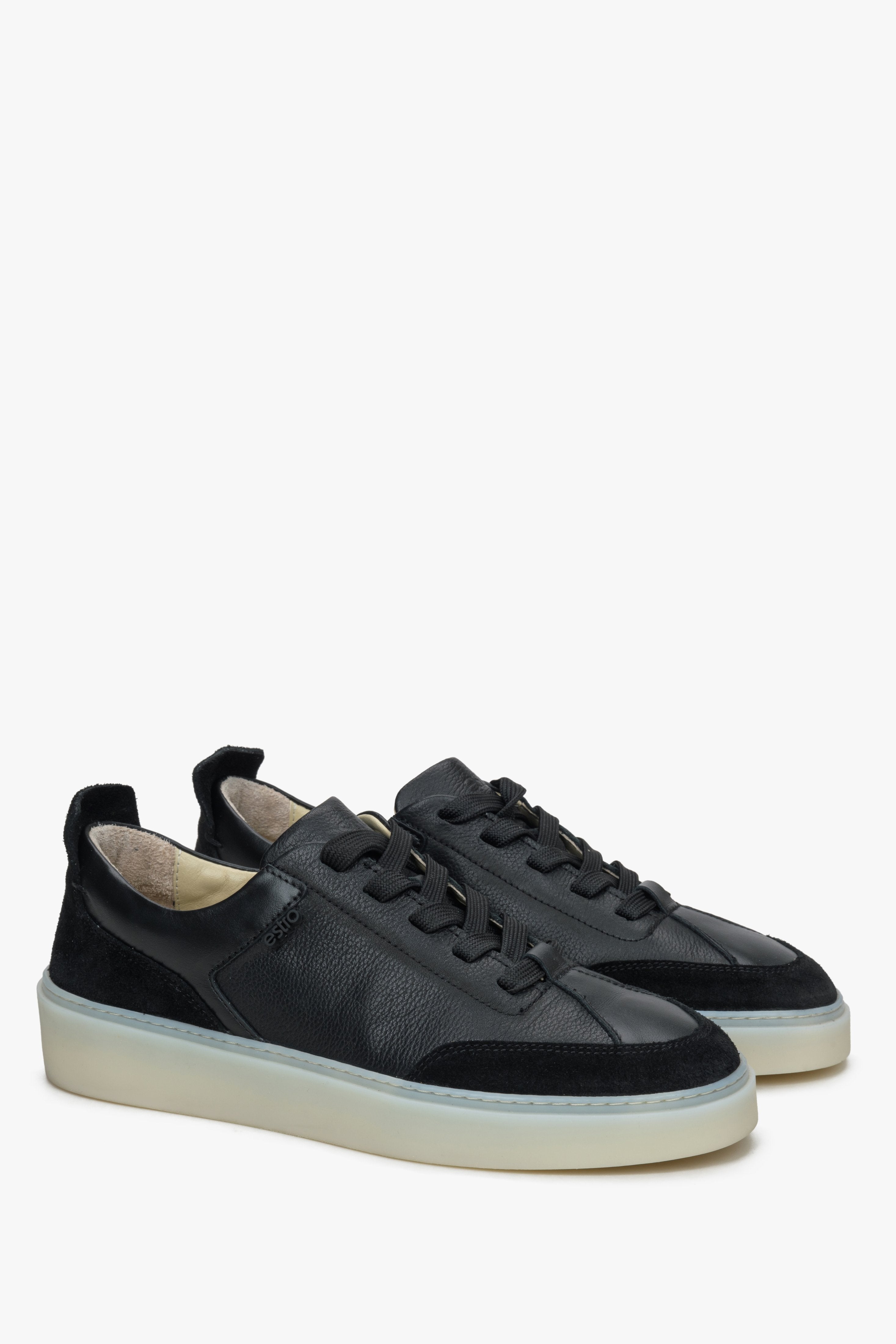 Estro black leather-velour women's sneakers.