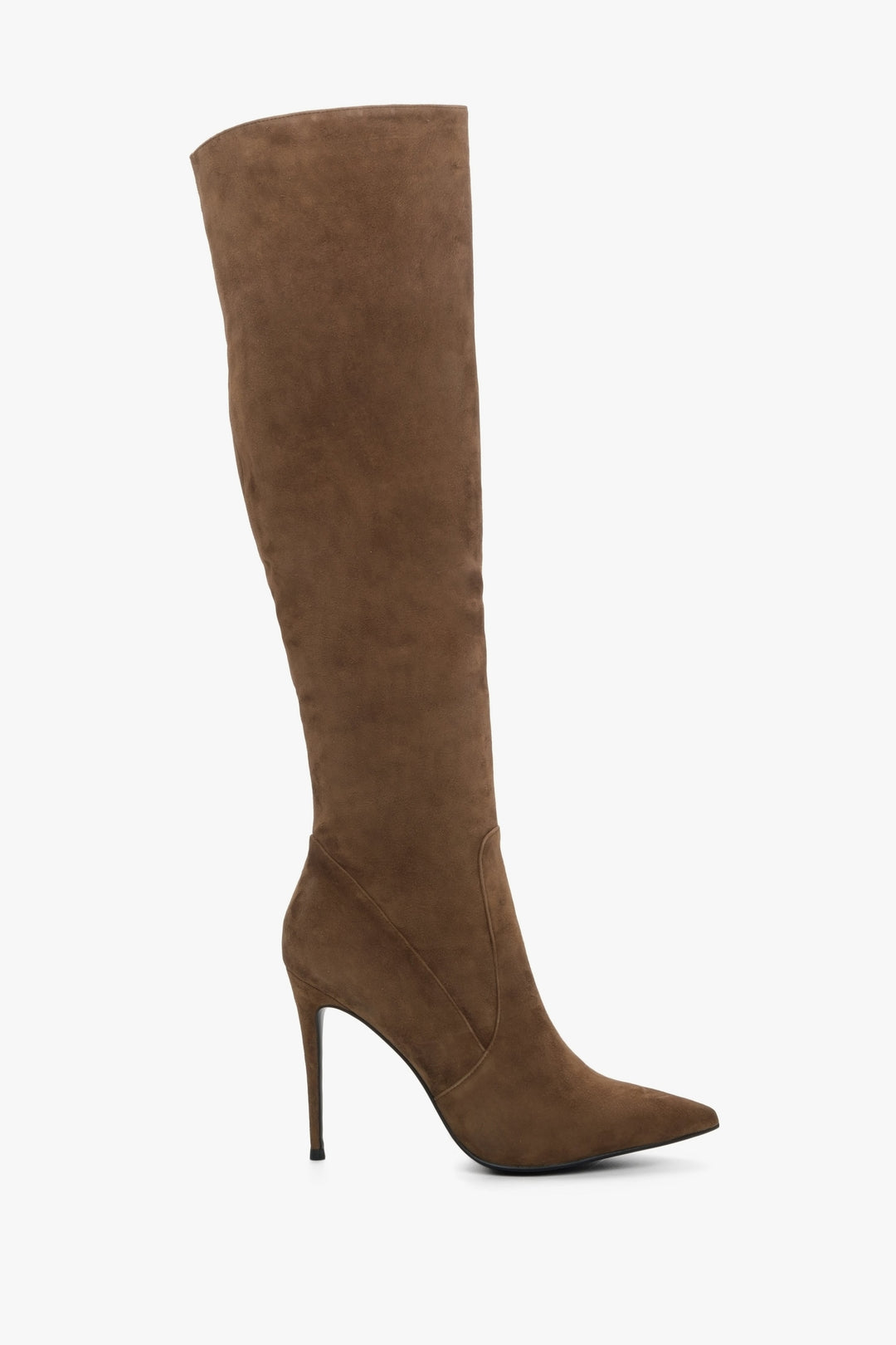 Women's Knee-High Stiletto Boots made of Brown Velour Stretch Estro ER00114239