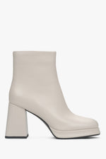 Women's Beige Platform Leather Ankle Boots with a Stable Heel Estro ER00115880.